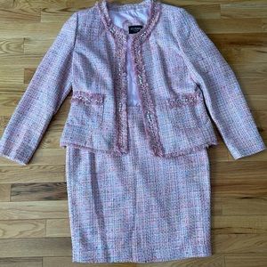 Pink tweed jacket and skirt set